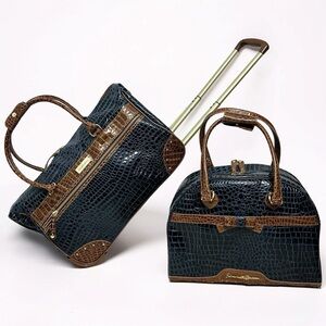 NEW✨Vintage Samantha Brown Croc-Embossed 2 PC Travel Set